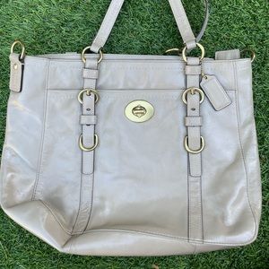 Coach gray leather top handle purse with shoulder strap